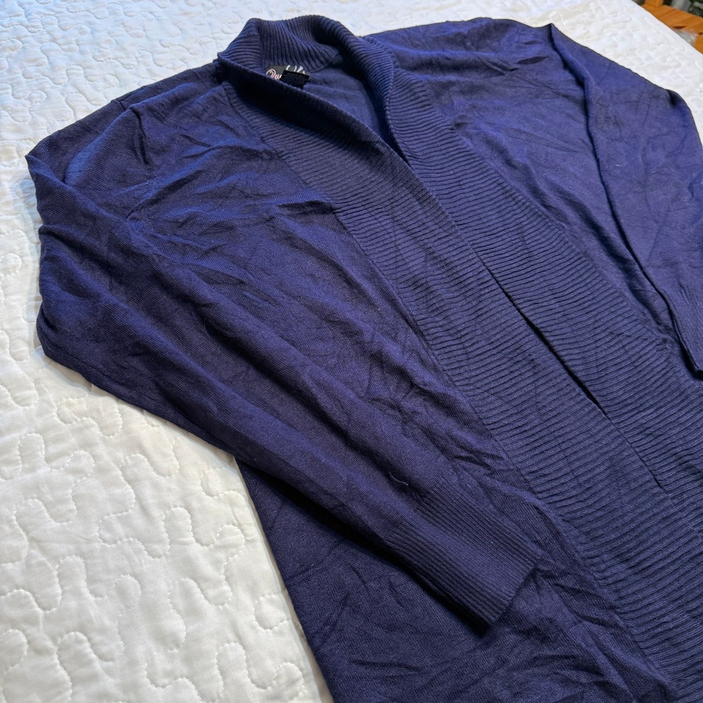 Questions Womens M Cardigan Navy Blue Open Front Ribbed Shawl Collar Lightweight